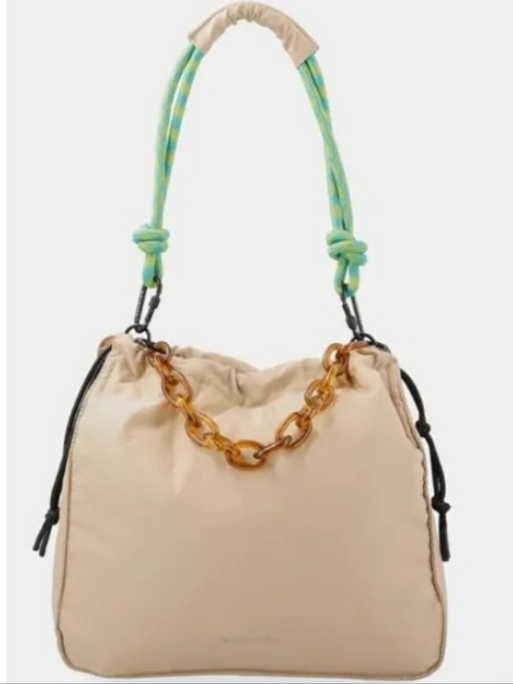 Rotunda Sant Hobo Bag Beige Chain-Accent Shoulder Bag with Green Rope Handle